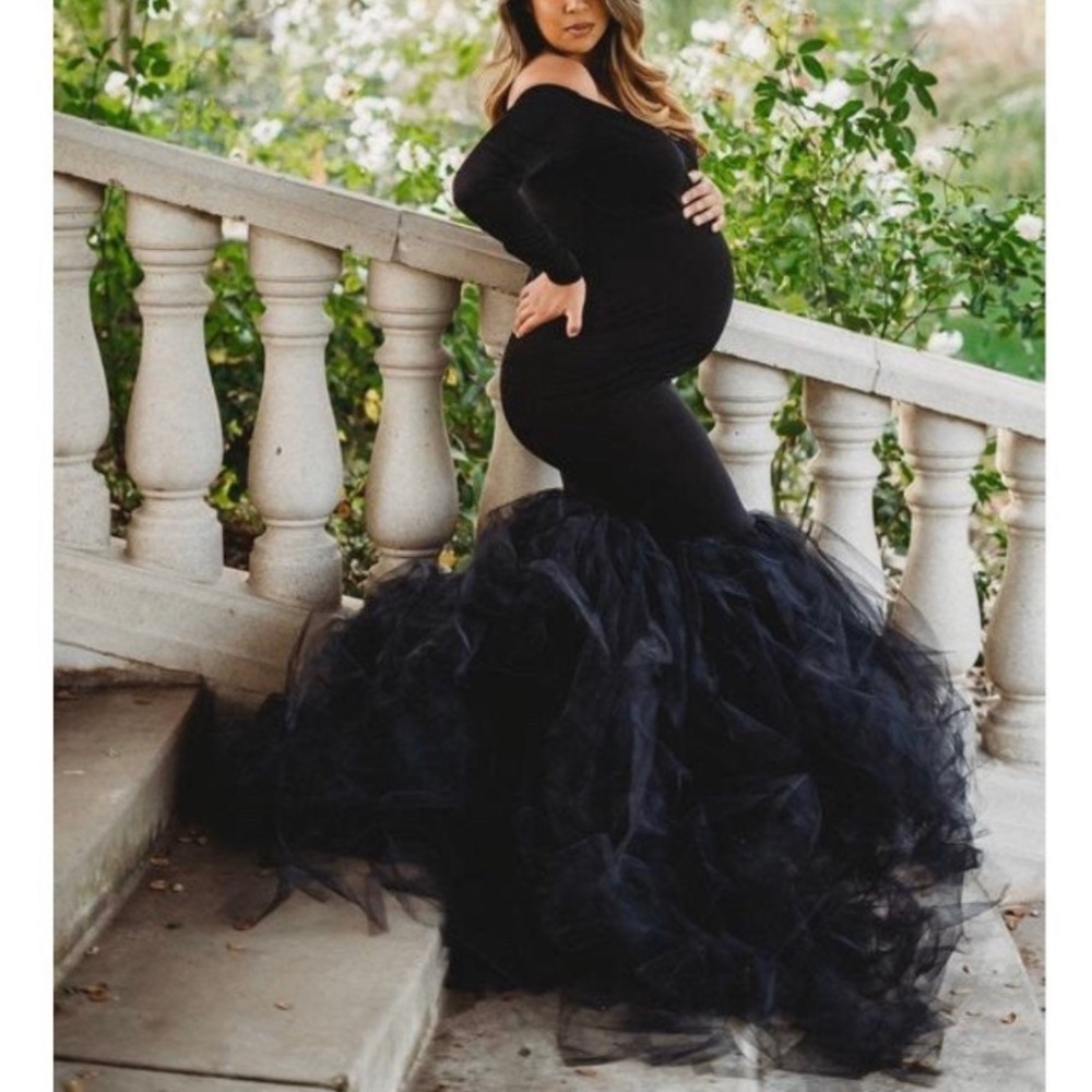 Black tulle maternity dress